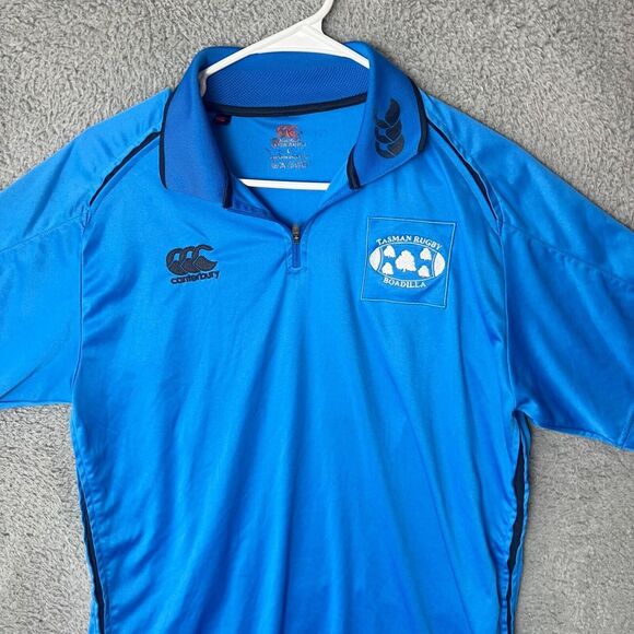Canterbury Of New Zealand Shirt Mens Large Blue Zip Polo Tasman Rugby Boadilla - Picture 6 of 12
